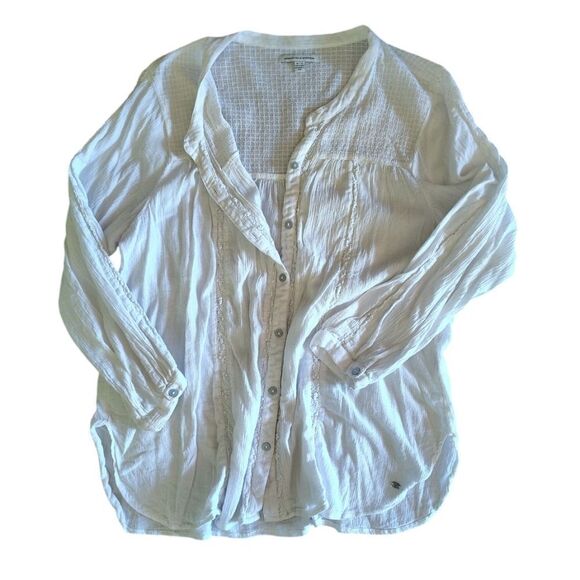 American Eagle 2015 White Crochet Lace Long Sleeve Button Up Shirt XL - Picture 6 of 13